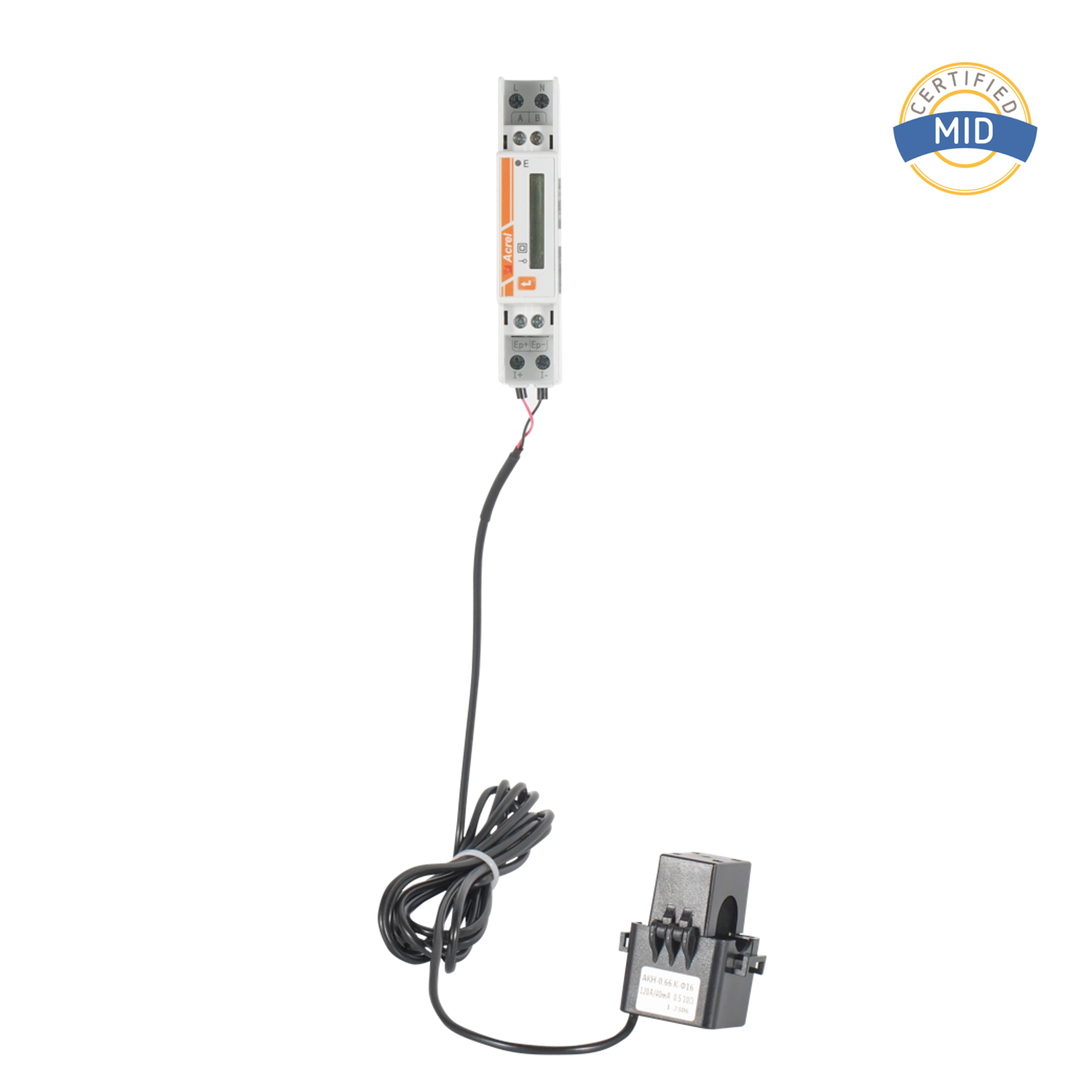 เครื่องวัดพลังงานไฟฟ้ากระแสสลับเฟสเดียวที่ผ่านการรับรอง MID พร้อม CT ภายนอก